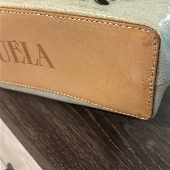 Consuela Shimmering Cream Tote with Black Floral Design - Picture 9 of 10